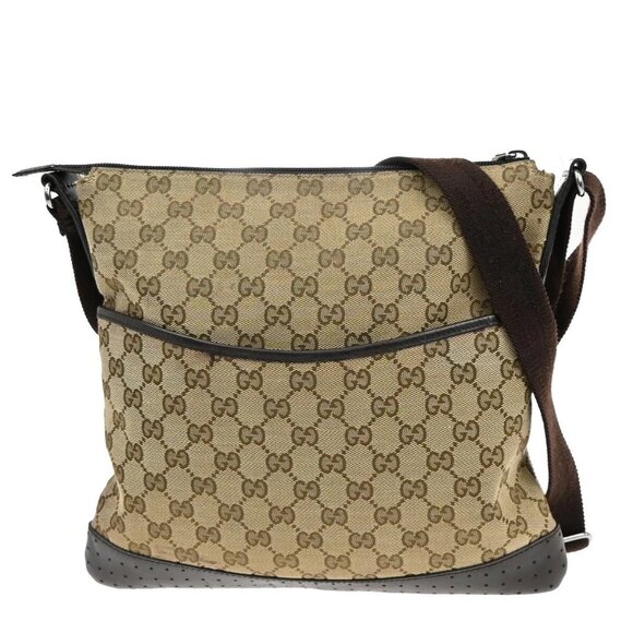 GUCCI Logo GG Pattern Crossbody Shoulder Bag Canvas Leather Brown SHW 31EE768